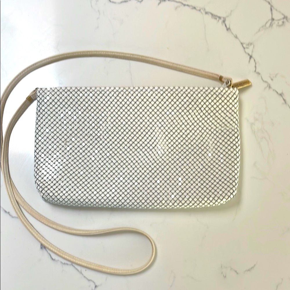 Whiting & Davis White Mesh Wristlet Clutch